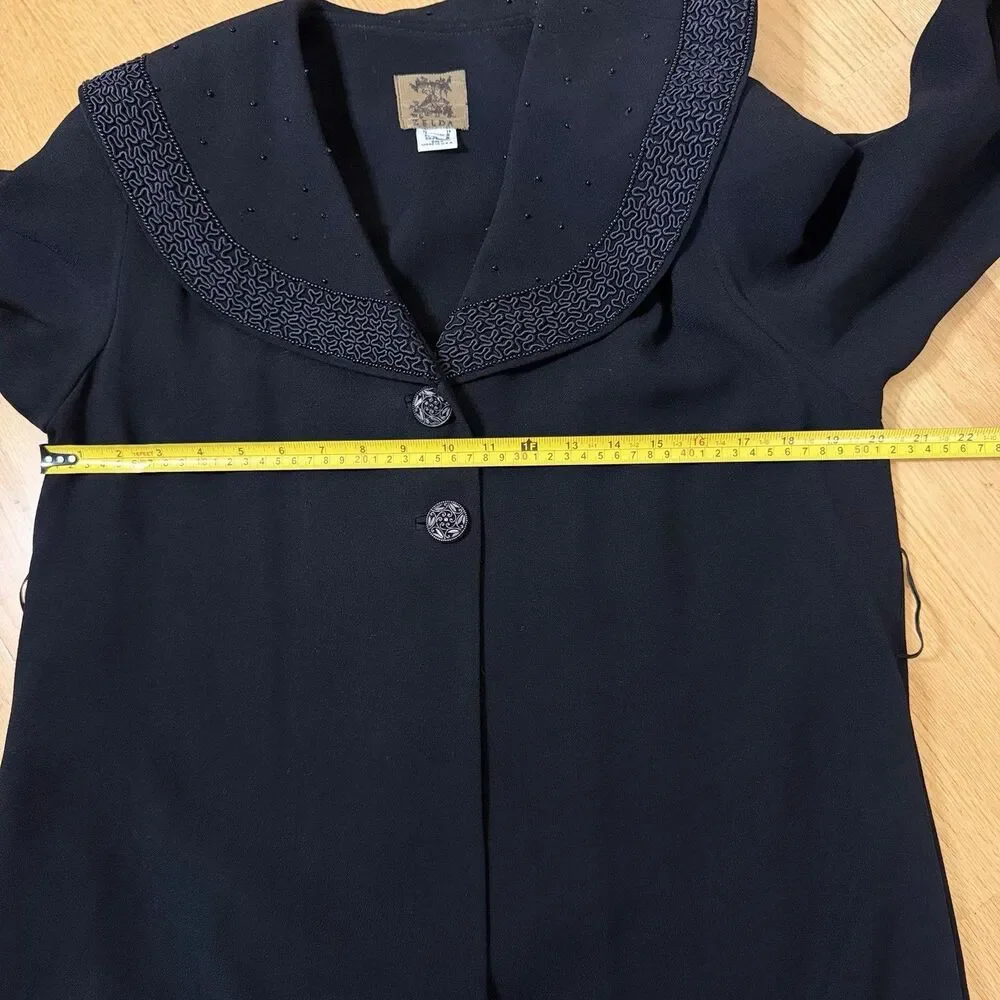 Zelda VTG Crepe Beaded  Shawl Collar Evening Jacket Blazer Black Petite 90s Goth